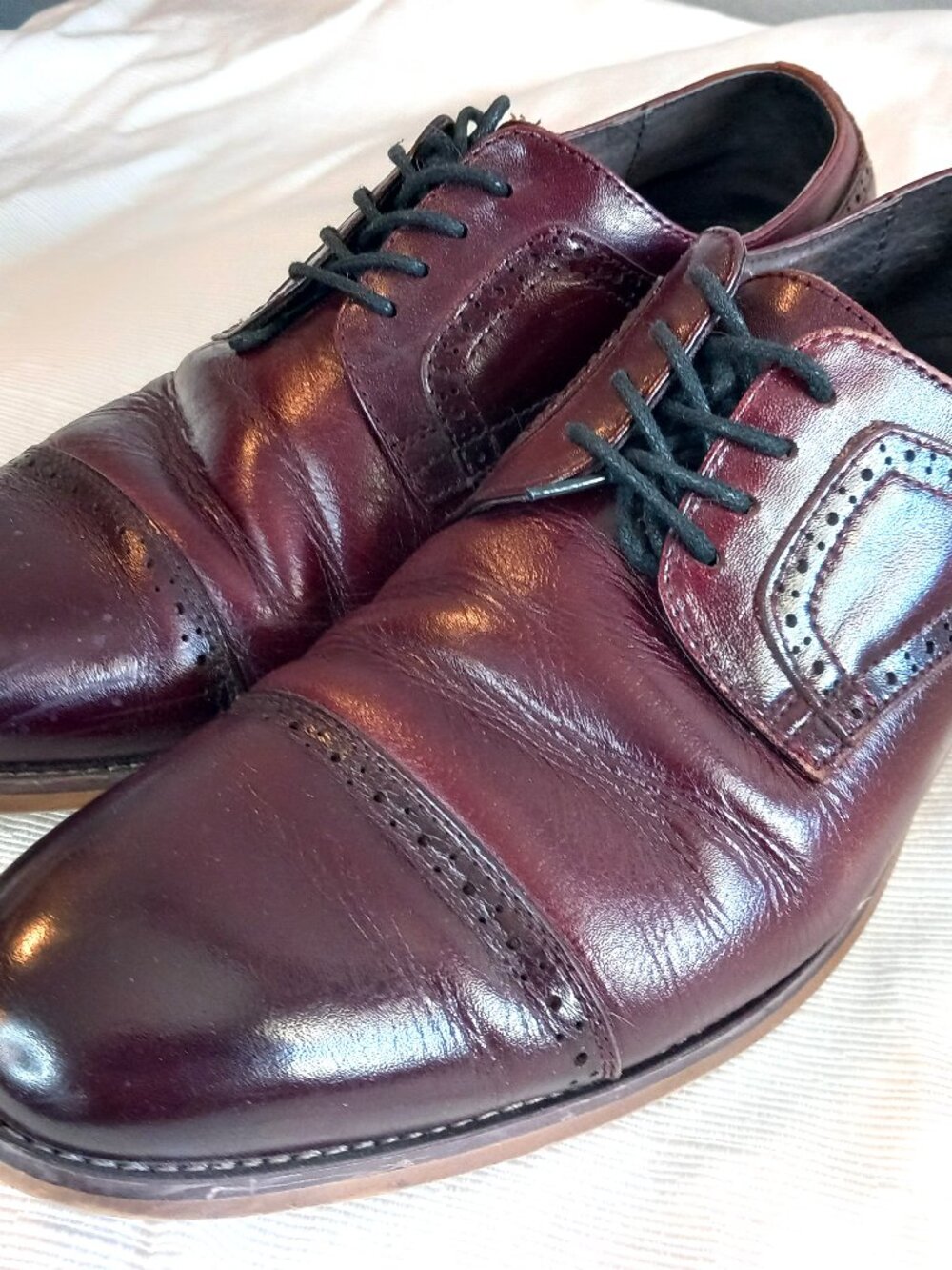 Stacy Adams Cap Toe Leather Laceup Men's Dress Shoes Oxfords 10M - Burgundy